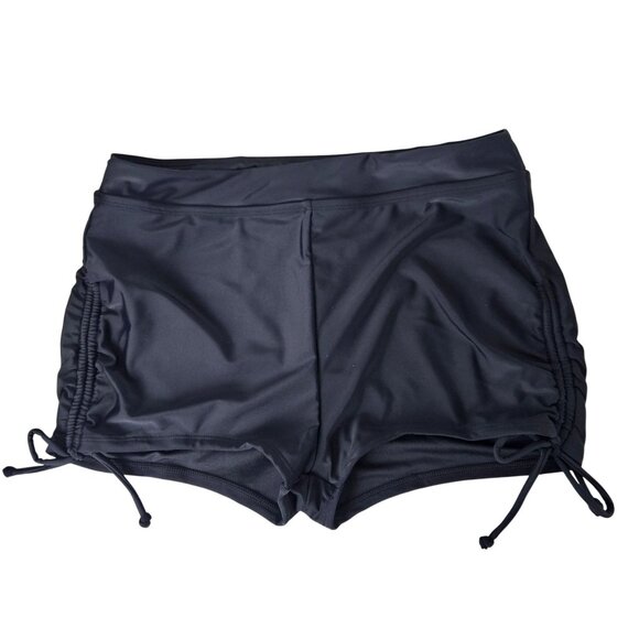 Cupshe Womens Black Tankini Set M Adjustable Straps Boy Shorts Ruched Beach - Picture 10 of 13